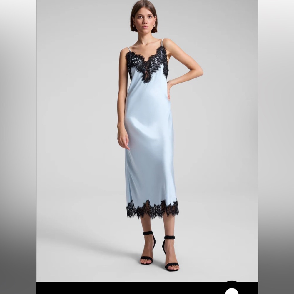 A.L.C. Satin Slip Dress with Lace NWT Sz SM Cascade Blue/Black